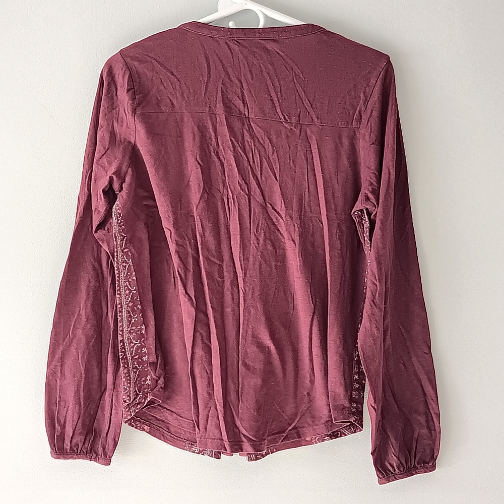 Lucky Brand Long-Sleeved Cotton Blend V-Neck Shirt Floral Purple White Medium - Picture 3 of 14